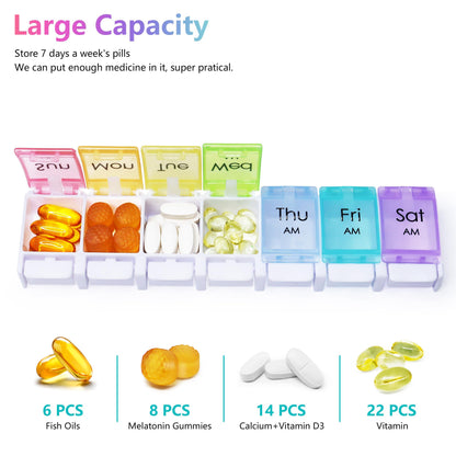 MOLN HYMY 7 Day Pill Organizer 2 Times a Day, AM PM Pill Box Twice Daily, Large 14 Dividers Vitamin Holder with Easy Push Button