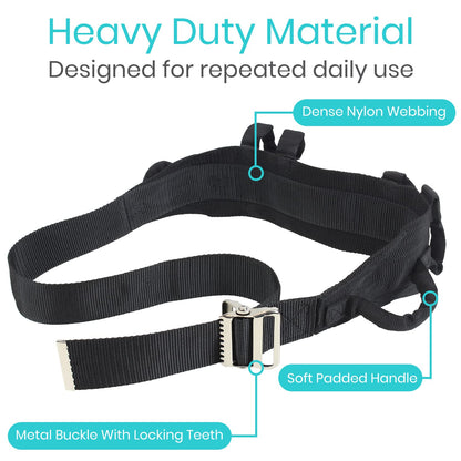 Vive Gait Belt (300lbs) Transfer Belt with Handles - Medical Nursing Safety Patient Assist - Bariatric, Elderly, Handicap, Physical Therapy - PT Gate Strap Quick Release Metal Buckle, Grabbing Teeth