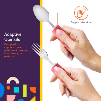 Special Supplies Adaptive Utensils (5-Piece Kitchen Set) Wide, Non-Weighted, Non-Slip Handles for Hand Tremors, Arthritis, Parkinson’s or Elderly Use (Red)