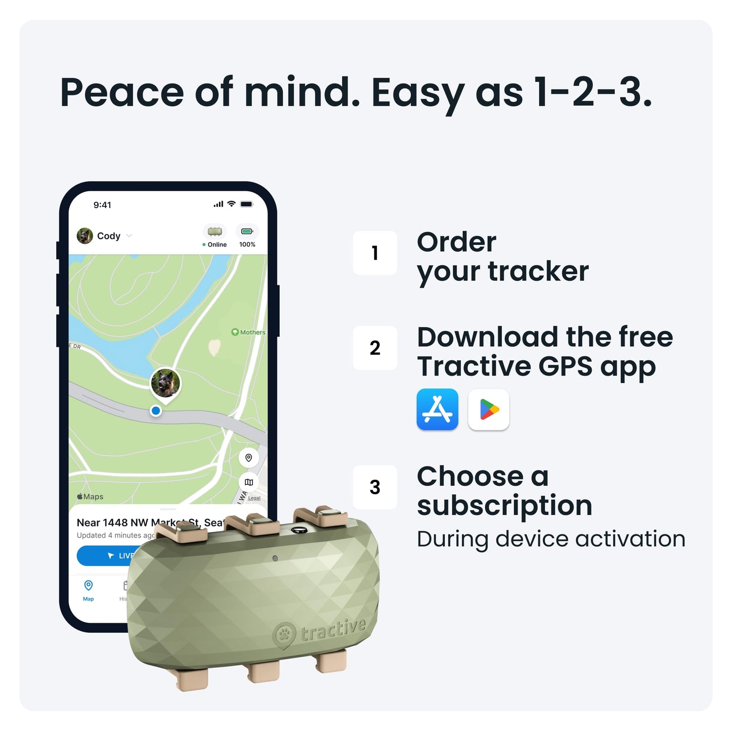 Tractive XL GPS Dog Tracker (50 lbs+) | Real-time Pet Location Tracker | Health & Wellness Alerts | Virtual Fence for Dogs | Dog Collar Attachment (Green)