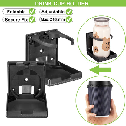 Spurtar 2pcs Adjustable Folding Drink Holder Fit Most Size Mugs Bottle Wall Cup Holder Car Water Bottle Holder for Trucks, RVs, Vans, Boats, Campers, Caravans 60-100MM