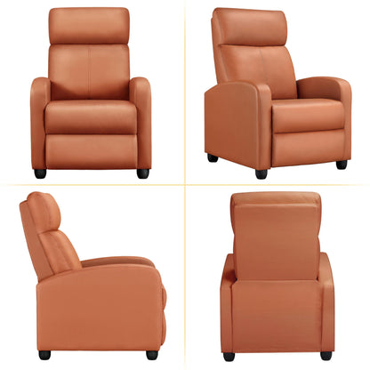 Yaheetech Recliner Chair PU Leather Recliner Sofa Home Theater Seating with Lumbar Support Overstuffed High-Density Sponge Push Tan Recliners