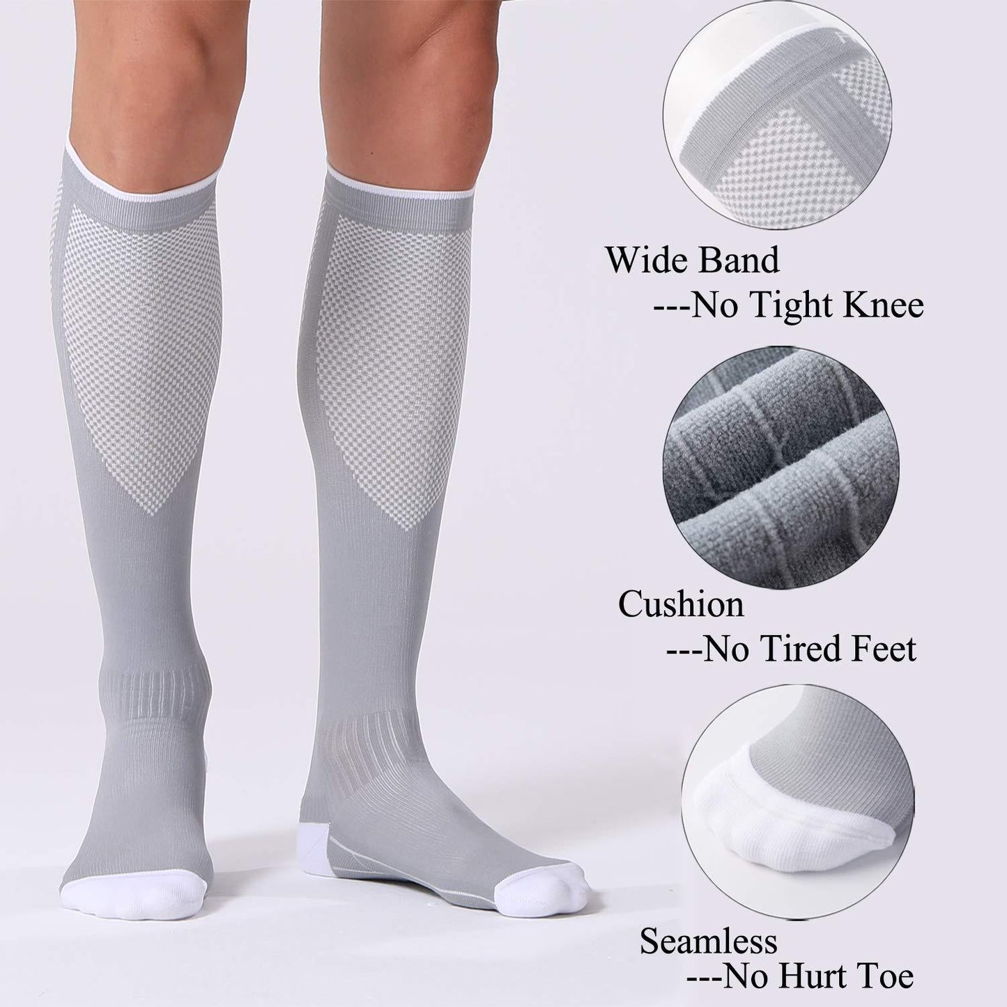 FITRELL 3 Pairs Compression Socks for Women and Men 20-30mmHg- Circulation and Muscle Support Socks for Travel, Running, Nurse, Knee High Socks, Black+White+Grey L/XL