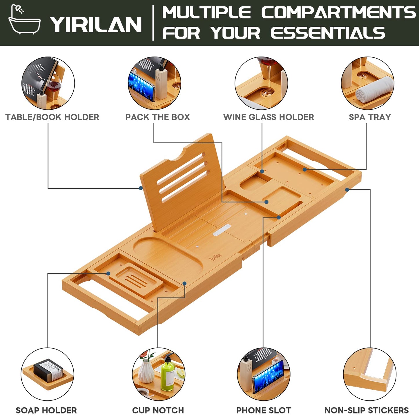 Premium Bathtub Tray Caddy, Expandable Bath Tray, Unique House Warming Gifts, New Home, Anniversary and Wedding Gifts for Couple, Bridal Shower Gift for Women