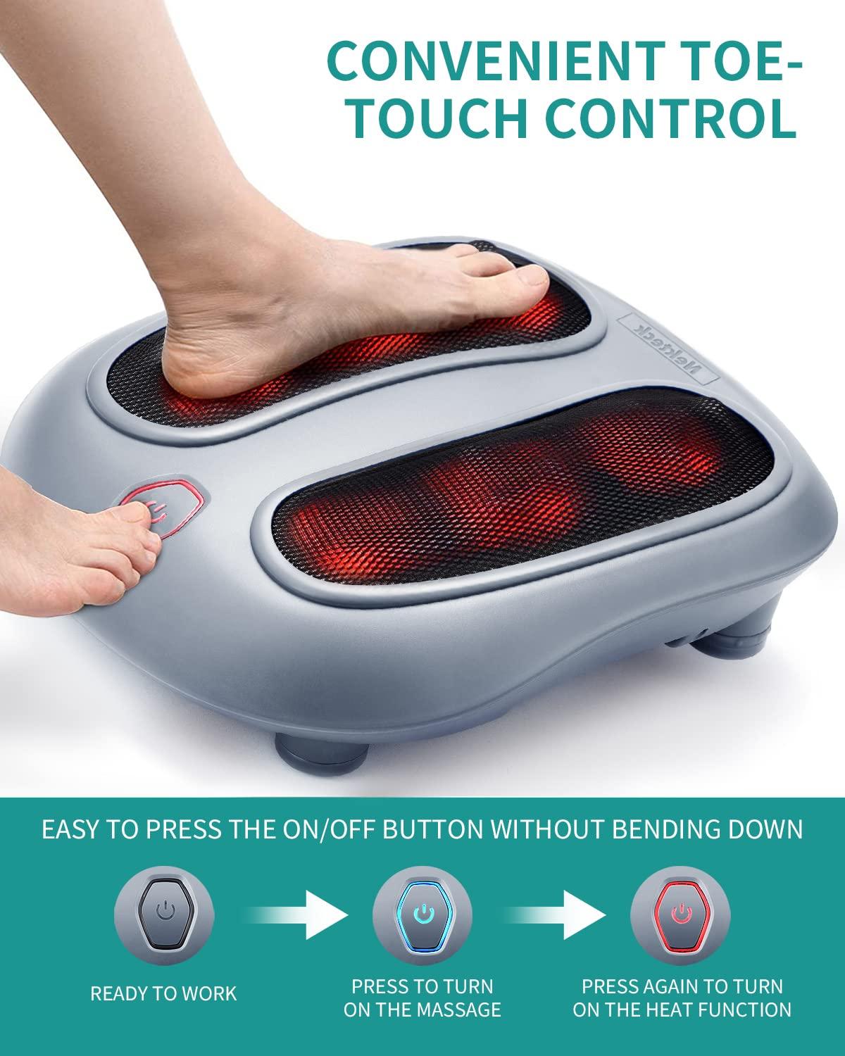 Nekteck Foot Massager with Heat, Shiatsu Heated Electric Kneading Foot Massager Machine for Plantar Fasciitis, Built-in Infrared Heat Function and Power Cord(Gray)