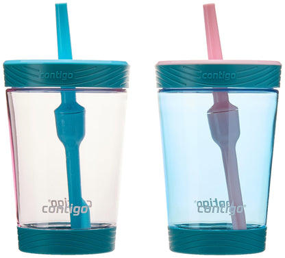 Contigo Kids Spill-Proof 14oz Tumbler with Straw and BPA-Free Plastic, Fits Most Cup Holders and Dishwasher Safe, 2-Pack Strawberry Cream & Blue Raspberry