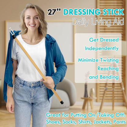 Nourislif 27'' Dressing Stick, Long Dressing Stick for Elderly, Disabled, Limited Mobility – Daily Living Dressing Aid Stick for Hip Replacement, Back - Dressing Aid for Pants, Shoes, Socks