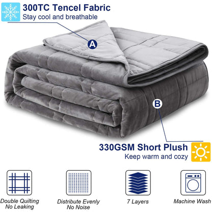 80''x87'' Weighted Blanket for Queen Size Bed(20lb, Reversible), Double-Sided Weighted Blanket with Warm Short Plush and Cool Tencel Fabric, Weighted Blanket for Adult & Couple - Carry Bag Included