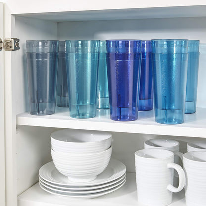 US Acrylic Cafe Plastic Reusable Tumblers (Set of 16) 20-ounce Water Cups Coastal Colors | Restaurant Style Drinking Glasses Value Set, Stackable, BPA-free, Made in the USA | Top-rack Dishwasher Safe