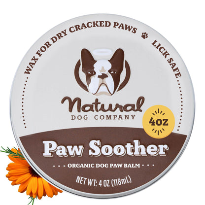 Natural Dog Company Paw Soother Balm for Dogs 4oz Tin, Organic Soothing & Moisturizing Relief for Dry, Cracked Paws, Winter Healing Relief, Gentle & Lick-Safe