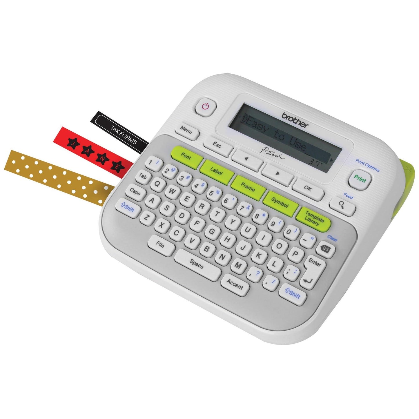 Brother P-touch, PTD210, Easy-to-Use Label Maker, One-Touch Keys, Multiple Font Styles, 27 User-Friendly Templates, White, Gray/White