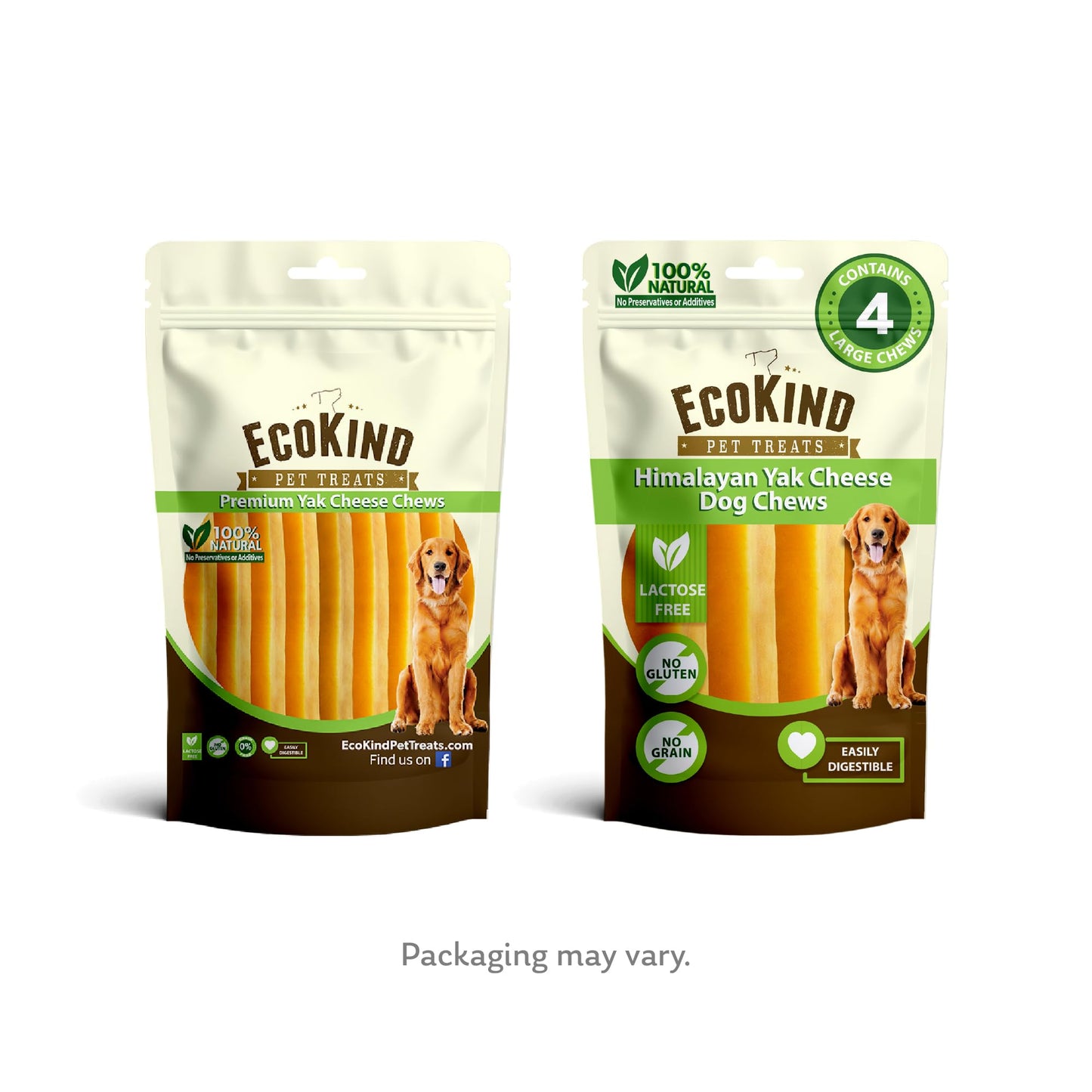 EcoKind Premium Gold Yak Cheese Himalayan Dog Chews, Dog Treats Large Breed, All Natural, High Protein, for Aggressive Chewers, Large - 4 Chews (1 lb)