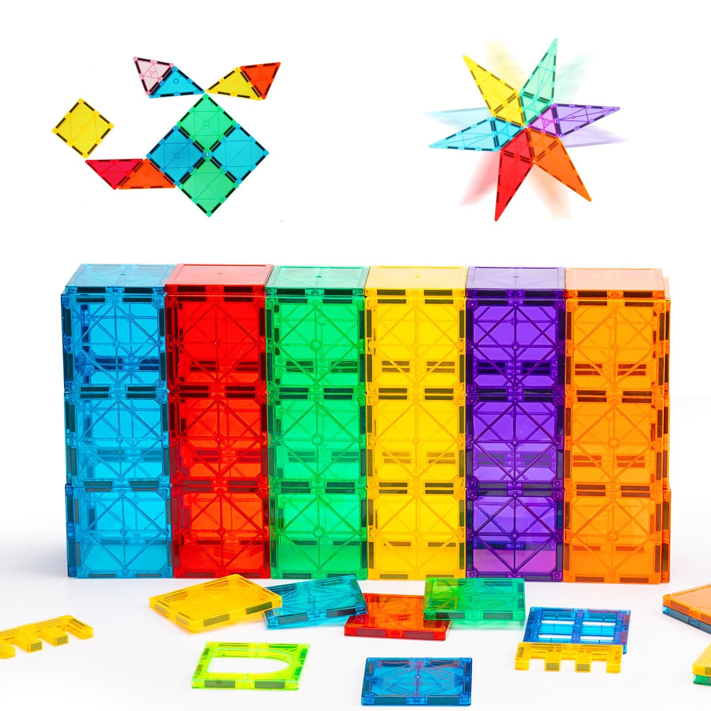 Gemmicc Magnetic Tiles 100 PCS w/ 2 Cars, STEM Approved Educational Magnet BuildingToys, Magnet Puzzles Stacking Blocks for Boys Girls