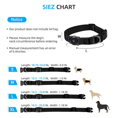 AirTag Dog Collar, IP68 Waterproof Air Tag Dog Collar Holder, Reflective, Ultra-Durable, Comfortable Padded, Heavy Duty Dog Collars for Small Medium Large Dogs (M (12.6"-17.1"), Black)