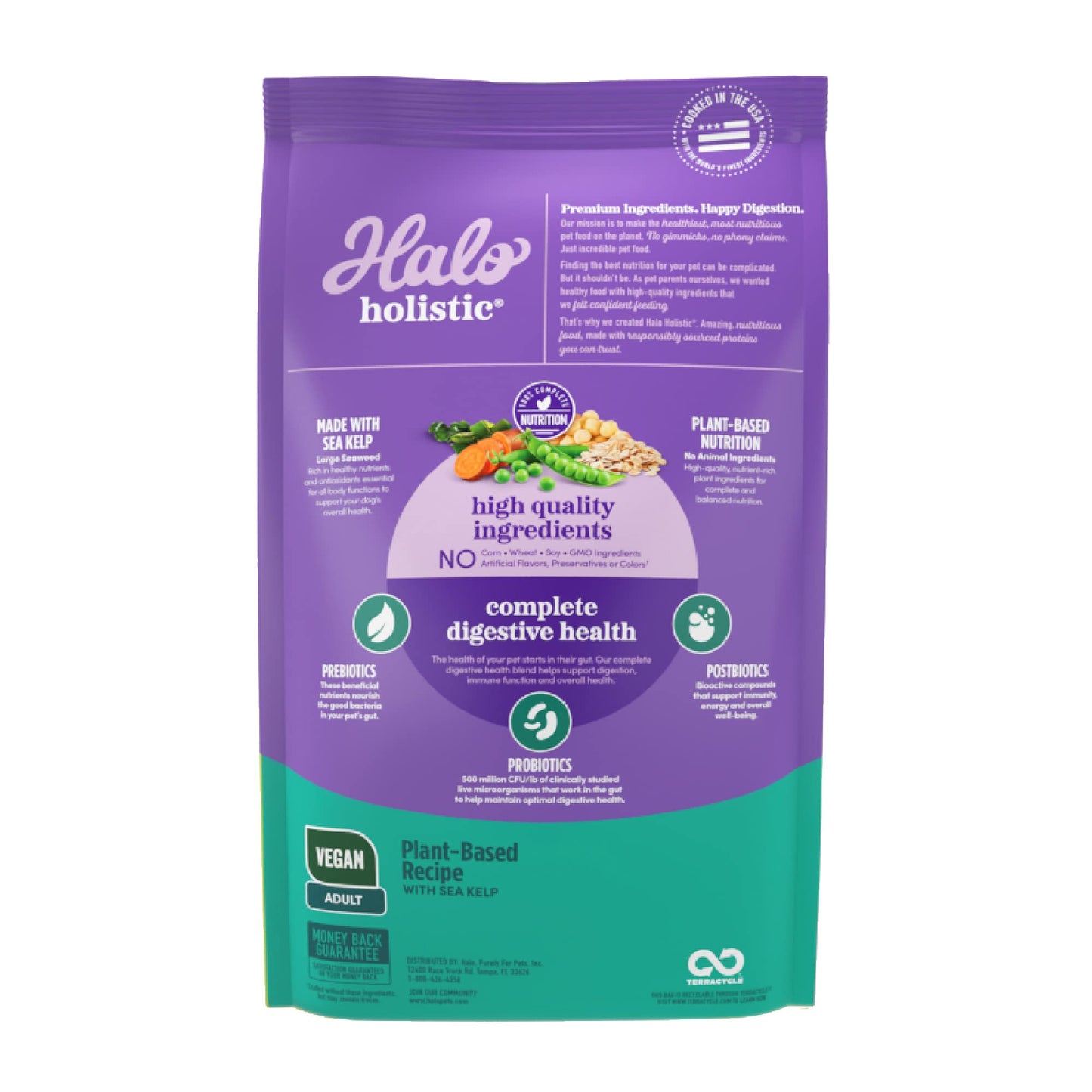 Halo Holistic Plant-Based Recipe with Kelp, Complete Digestive Health, Vegan Dry Dog Food Bag, Adult Formula, 21-lb Bag