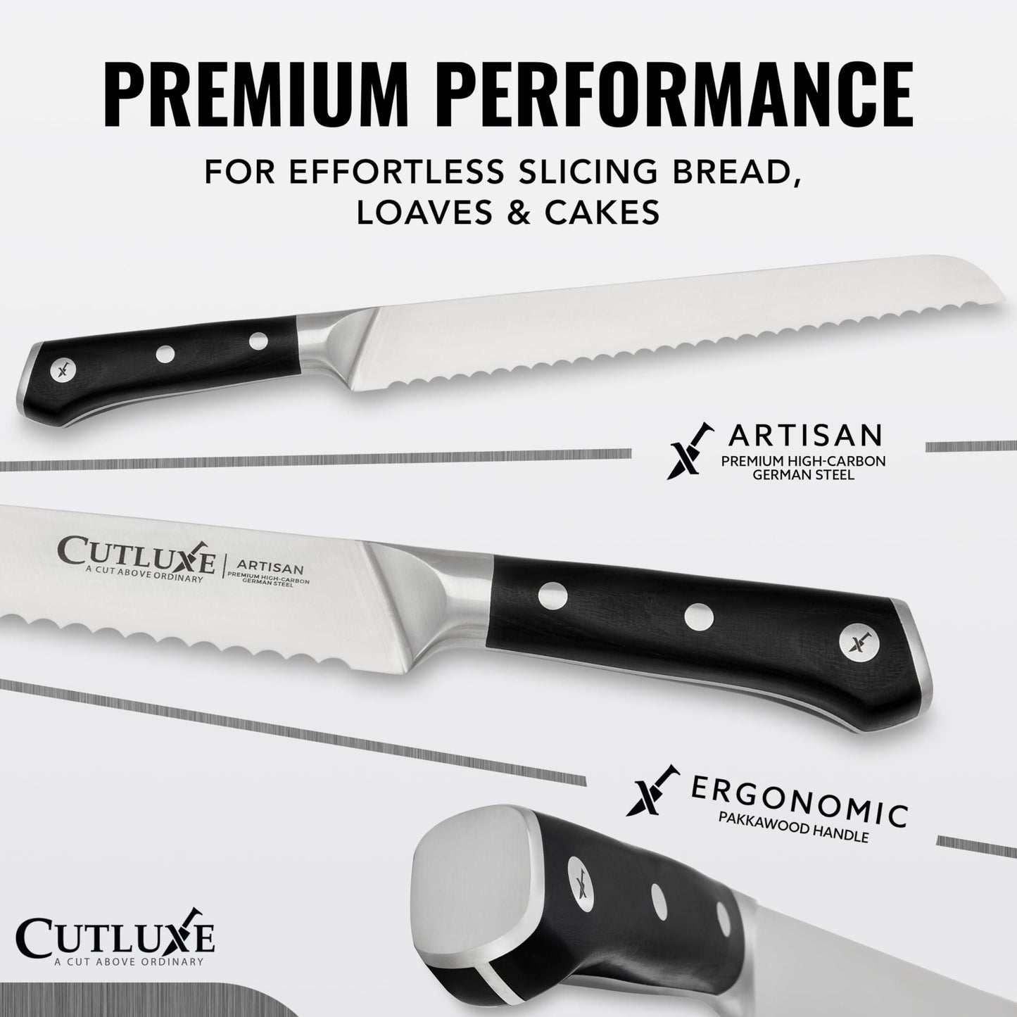 Cutluxe Bread Knife – 10" Serrated Knife for Homemade, Sourdough Bread – Forged High Carbon German Steel – Full Tang & Razor Sharp – Ergonomic Handle Design – Artisan Series