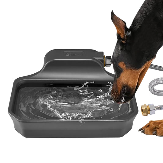 Automatic Dog Water Dispenser, 1 Gallon Dog Water Bowl for Outdoor, Extra Large Waterer for Pets, Water Feeder for Livestock, Food Grade Material, Fit 3/4" Garden Faucet, Easy to Clean, Gray