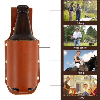 Beer Belt,Leather Beer Holster Bottle Holders,Beer Holster Belt Holder,Grilling Beer Gifts for Men Father Day Christmas, for Beer Drinkers/Lovers Beer Accessories for Travel Camping Party