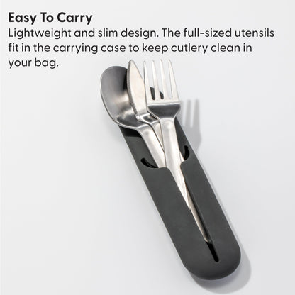 W&P Porter Stainless Steel Utensils with Silicone Carrying Case | Mint | Spoon, Fork & Knife for Meals on the Go | Portable and Compact Set