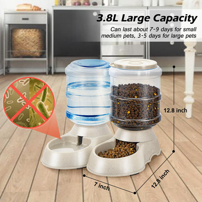 2 Pack Automatic Cat Feeder and Water Dispenser in Set Gravity Food Feeder and Waterer Pet Food Bowl for Small Medium Dog Pets Puppy Kitten Big Capacity 1 Gallon x 2