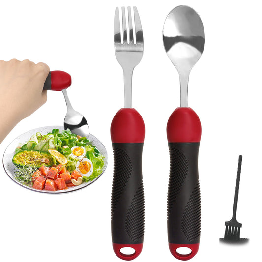 Adaptive Utensils, Weighted Special Supplies Spoon Fork Set, Weak Hand Grip & Handicapped & Parkinsons Aids for Living, Arthritis for Hand Tremors, Travel Eating Utensils for Disabled, Elderly, Adults