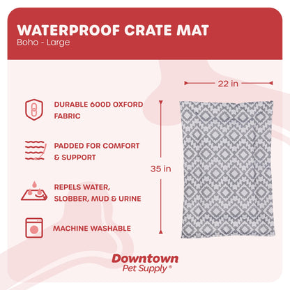 Downtown Pet Supply Dog Crate Pad, 35" x 22" - Waterproof, Ripstop Nylon Dog Crate Mat Chew Proof and Machine Washable - Boho - L