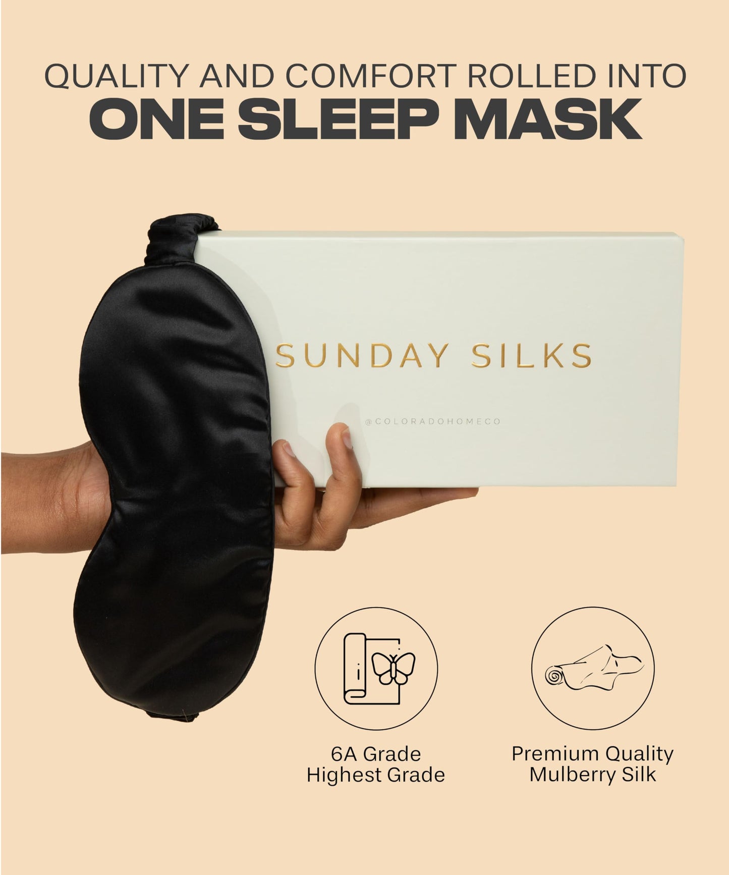 SUNDAYSILKS™ Exclusive Mulberry Silk Sleep Mask | Soft Eye Covers, Blackout Sleeping Mask for Women & Men | Silk Eye Mask for Sleep, Travel, and Relaxation | Antifaz para Dormir [Midnight Black]