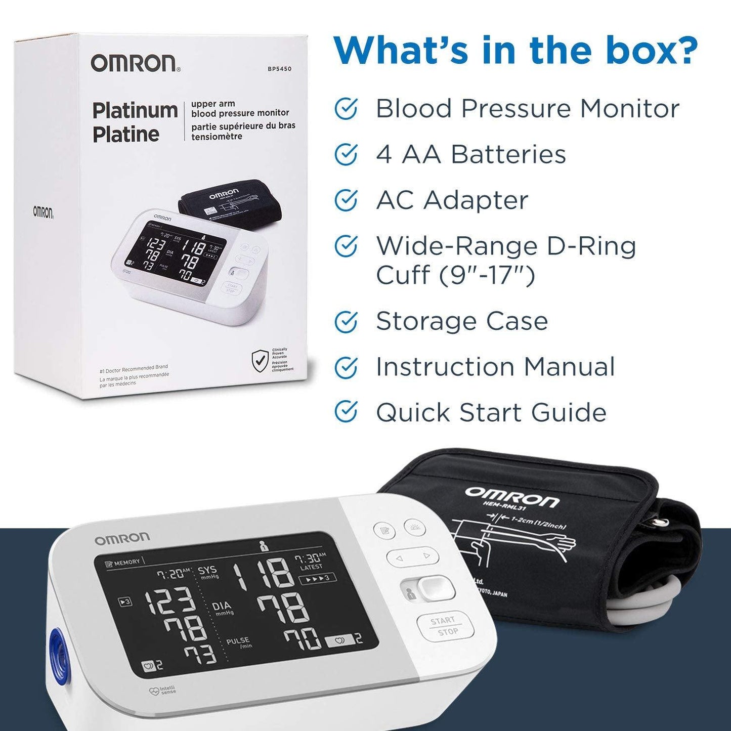 OMRON Platinum Blood Pressure Monitor, Upper Arm Cuff, Digital Bluetooth Blood Pressure Machine, Stores Up To 200 Readings for Two Users (100 readings each)