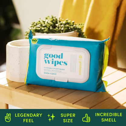 Goodwipes Flushable & Plant-Based Wipes with Botanicals, Dispenser for At-Home Use Safe, Shea-Coco with Aloe, Septic and Sewer Safe, 60 Count (Pack of 8)