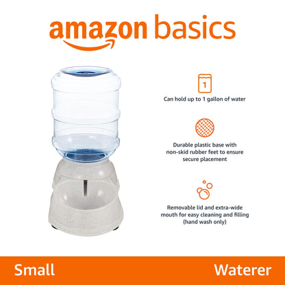 Amazon Basics Gravity Pet Water Dispenser for Cat, Dog, 1 Gallon Capacity, Gray