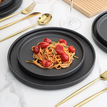 Stone Lain Coupe Dinnerware Set, Service For 8, Black Matte