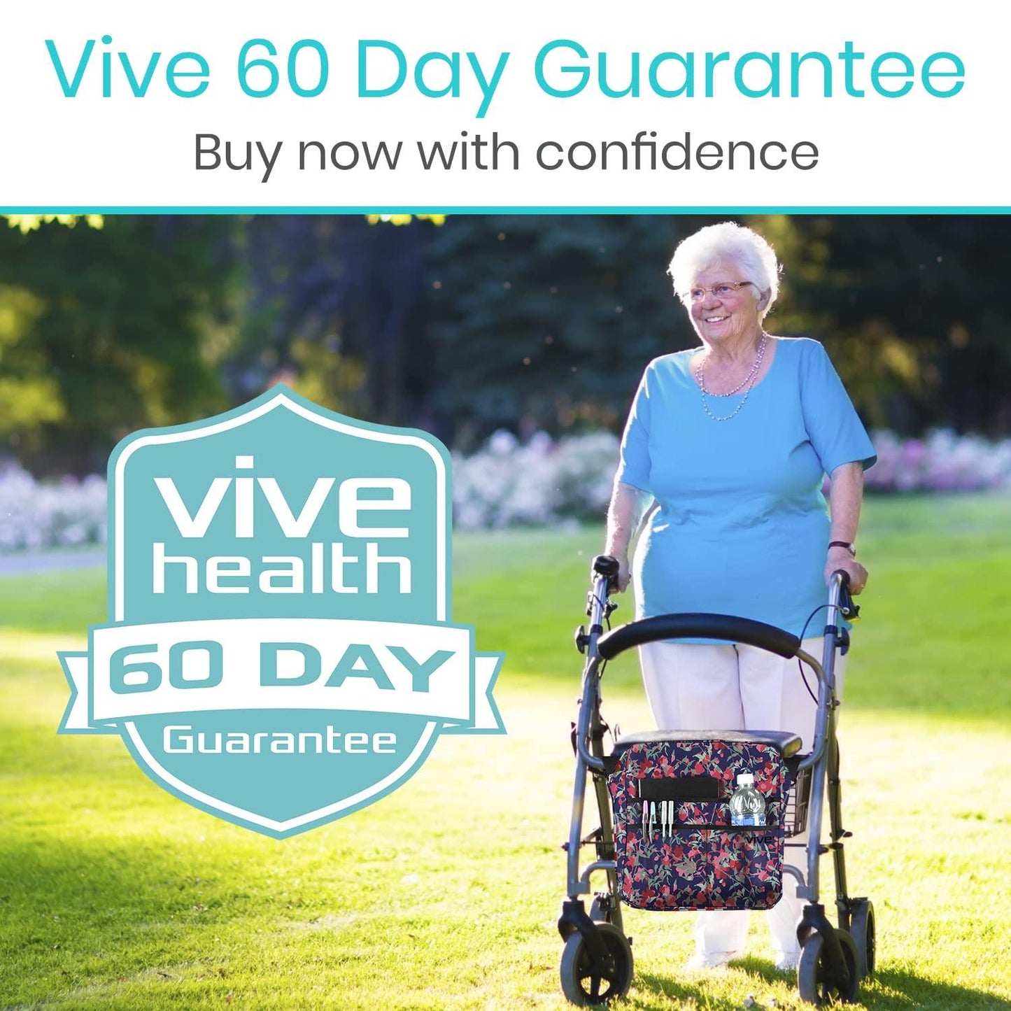 Vive Bag for Wheelchairs & Walkers - Machine Washable, Double-Stitched, Water-Resistant Accessory Backpack for Rollators, Wheelchairs, Walkers - Pouch with XL Pockets & Straps for Quick Installation