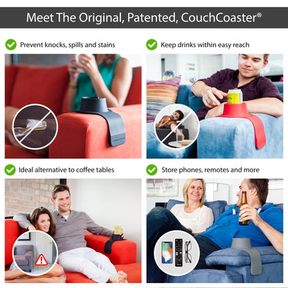 HIT PRODUCTS CouchCoaster - Original & Patented Armrest Couch Cup Holder, Steel Grey - A Weighted, Silicone, Anti Slip Coaster Stops Spills On Your Sofa, Armchair Or Recliner & Keeps Drinks in Reach