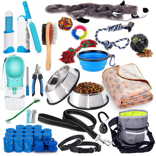 Lobeve Puppy Supplies Starter Kit - 39-Piece Set of Puppy Essentials and Dog Stuff. Includes Dog Leash, Toys, Bowl, Brushes, Water Bottles,and More. Perfect Welcome Home Gift for Your New Puppies