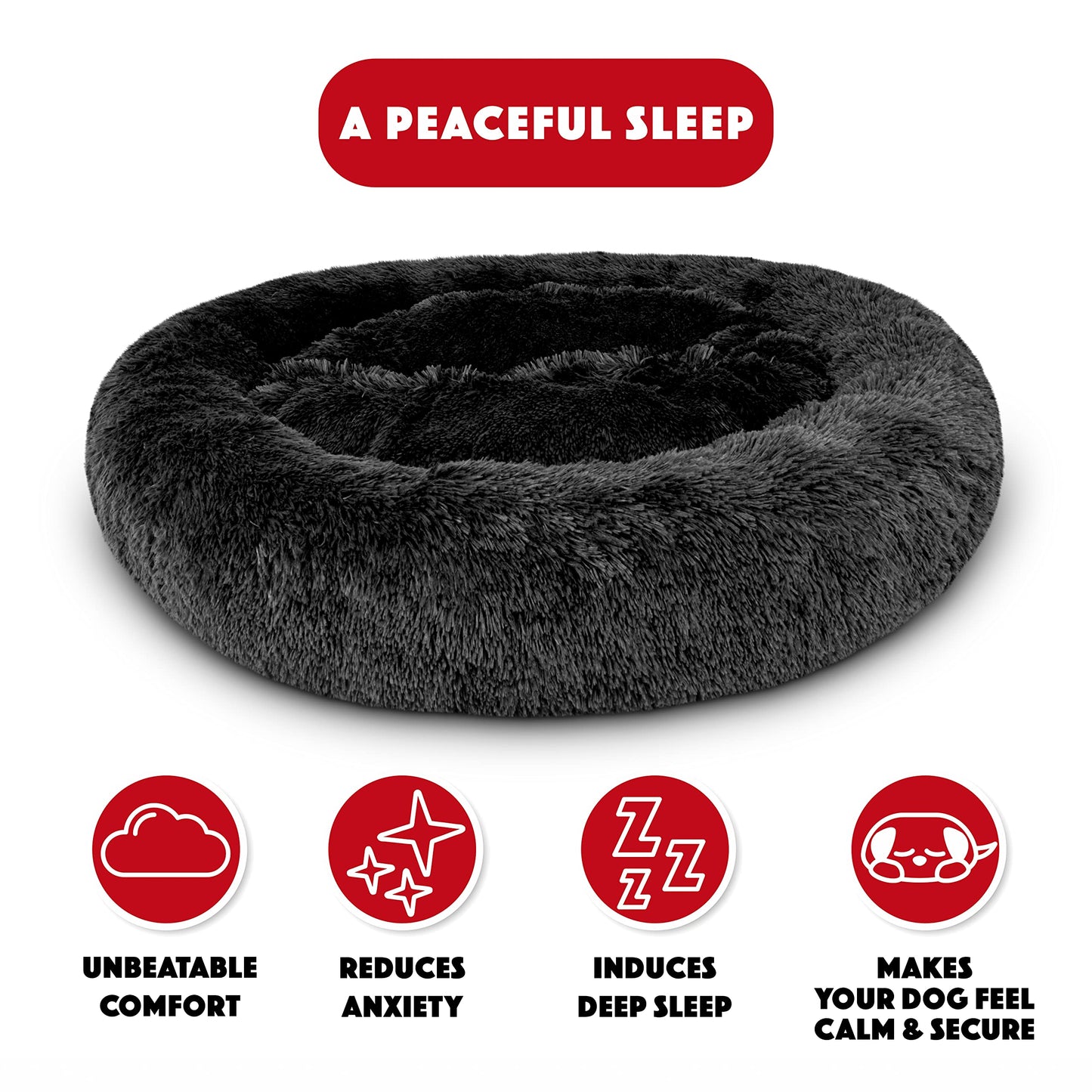 The Dog’s Bed Sound Sleep Original Calming Dog & Cat Bed, Anti-Anxiety Plush Faux Fur Donut Nest Snuggler, with Removable Cover