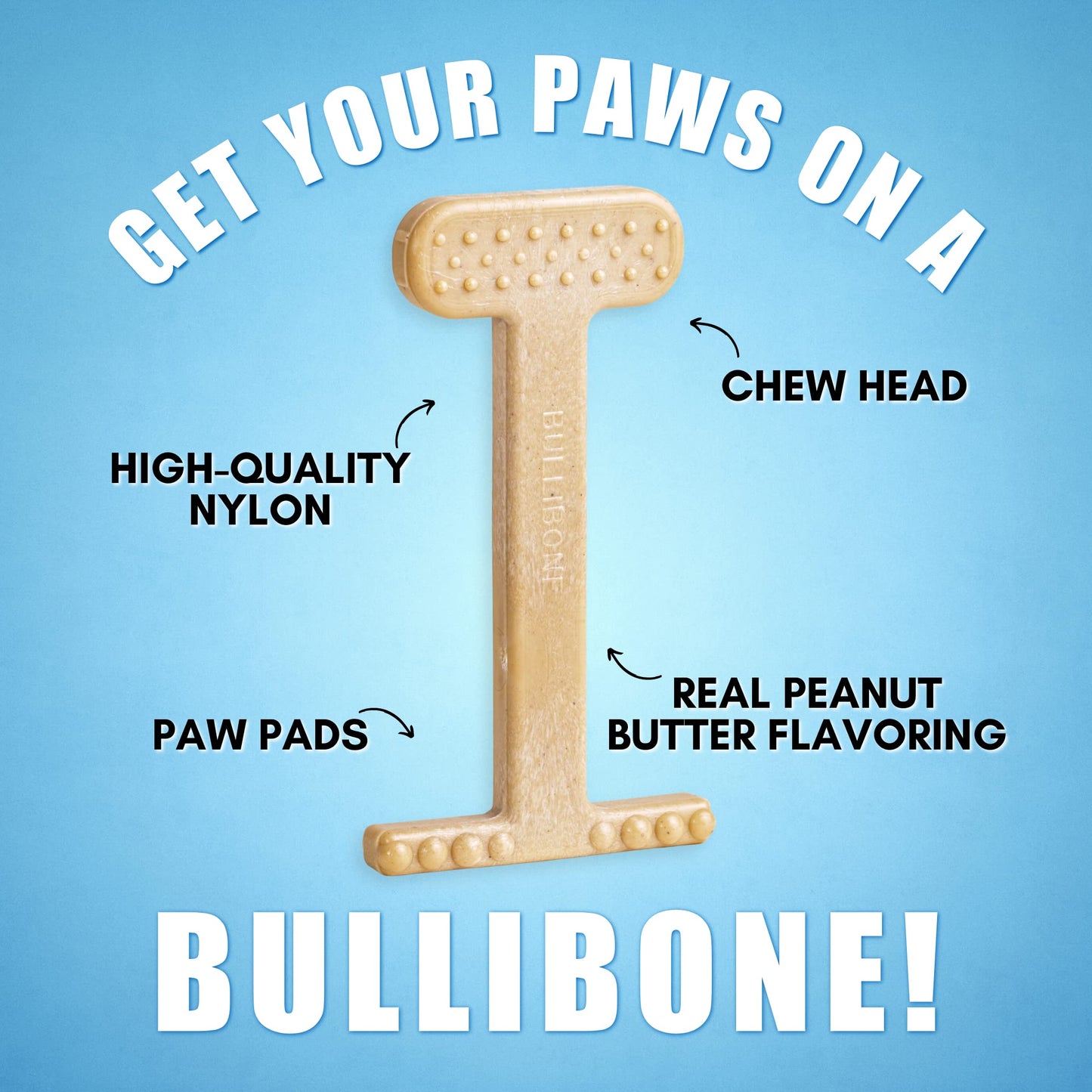 Bullibone Nylon Dog Chew Toy Nylon Bone - Improves Dental Hygiene, Easy to Grip Bottom, and Permeated with Flavor (Peanut Butter, Large - 2 Pack)