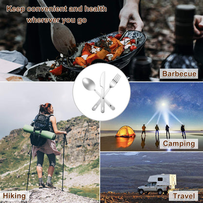 KINLINK 4-in-1 Camping Utensils 3-Pack, Portable Stainless Steel Spoon, Fork, Knife & Bottle Opener Combo Set, Travel/Camping/Hiking/Picnic/Barbecue/Outdoor Backpacking Utensils with Carrying Bag