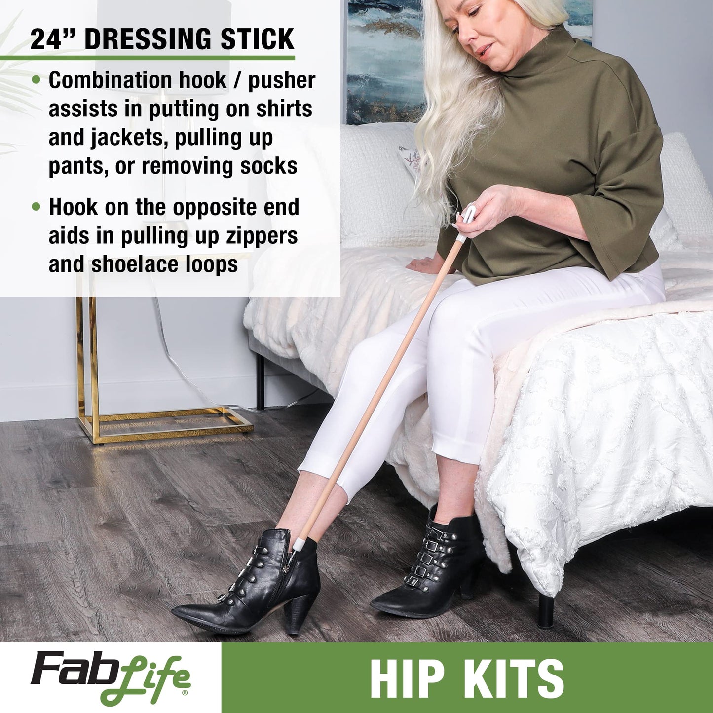 FabLife Hip Kit Daily Living Aids for Mobility, Hip Replacement Recovery, Knee and Back Surgery Includes Grabber Reacher, Bath Sponge Stick, Sock Aid, Shoehorn, Dressing Stick