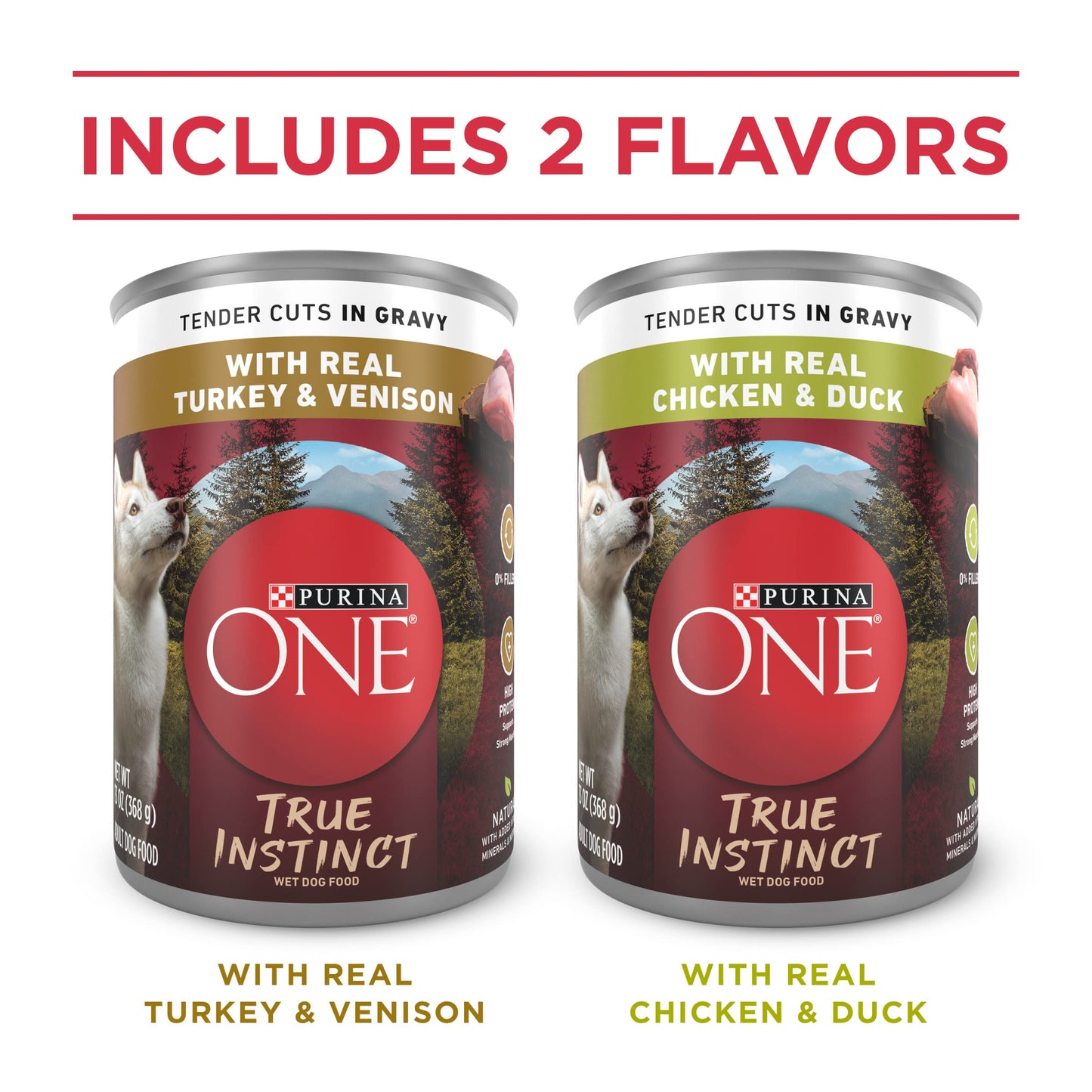 Purina ONE True Instinct Tender Cuts in Gravy With Real Turkey and Venison, and With Real Chicken and Duck High Protein Wet Dog Food Variety Pack - (Pack of 12) 13 oz. Cans