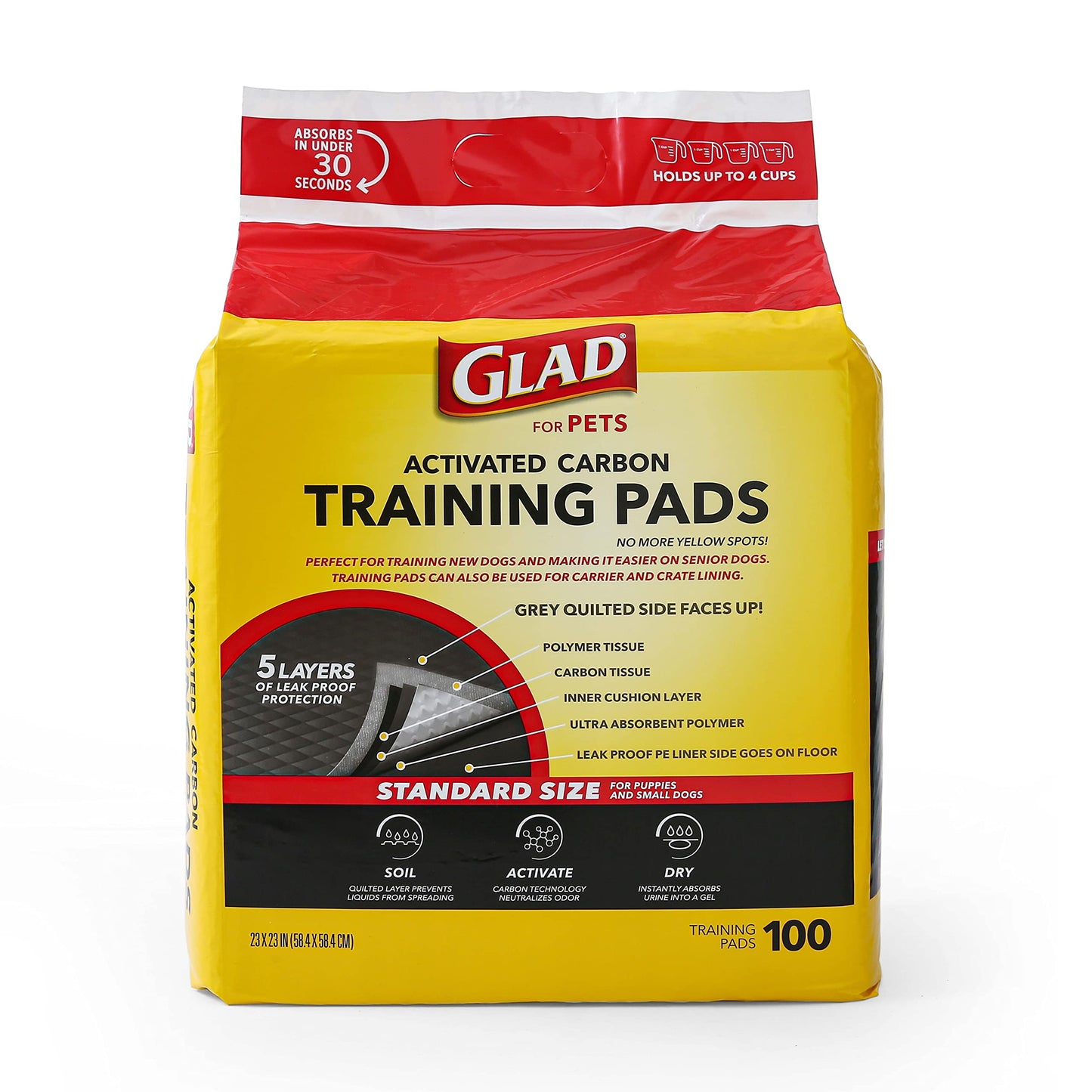 Glad for Pets Black Charcoal Puppy Pads - Super Absorbent Disposable Dog Pee Pads, Potty Training Pads, and Pet Supplies - Dog Pee Pads for Crate Training and Indoor Use 23" x 23" - 100 Count