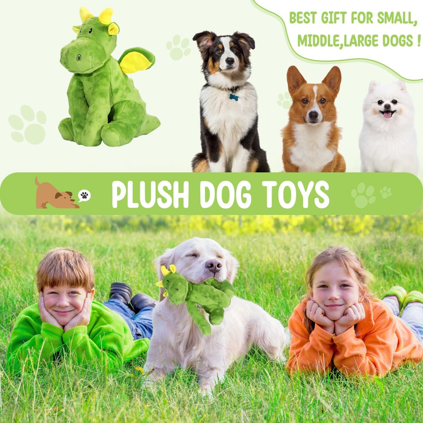 Letsmeet Squeaky Dog Toys Plush Dog Toy with Crinkle Paper Stuffed Durable Dog Chew Toys for Small Middle and Large Dogs