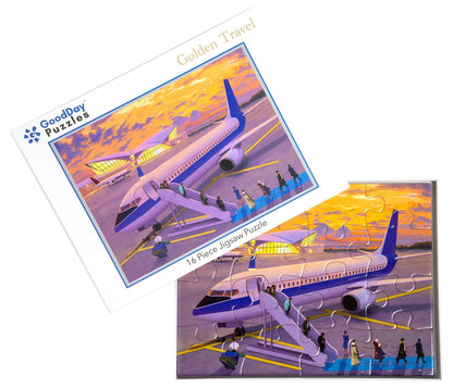 GoodDay Puzzles 16 Large Piece Jigsaw 'Golden Travel' | Dementia/Alzheimer's Activities for Seniors | Easy Puzzle for Adults | Gifts for The Elderly