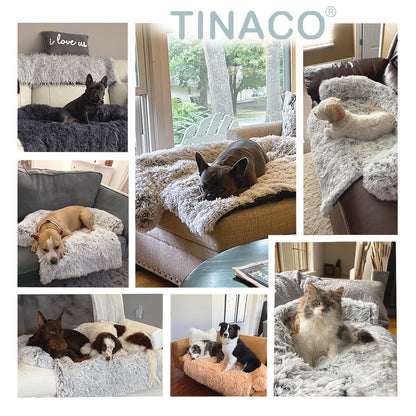 Tinaco Luxurious Calming Dogs/Cats Bed Mats, Washable Removable Couch Cover, Plush Long Fur Mat for Pets, Waterproof Lining, Perfect for Small, Medium and Large Dogs and Cats (Gradient Gray, XXL)