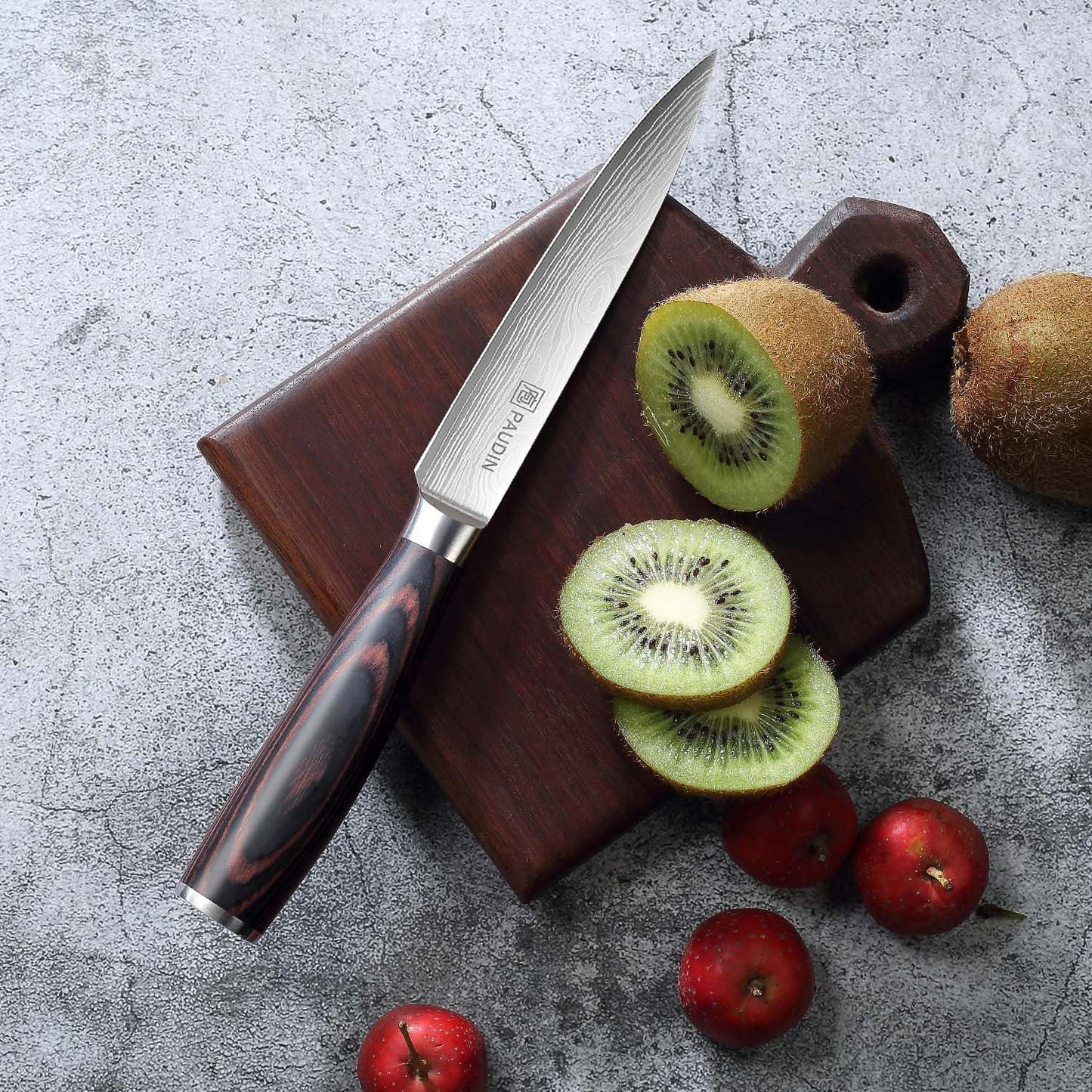 PAUDIN Utility Knife, 5 Inch Chef Knife, Ultra Sharp High Carbon Stainless Steel Paring Knife, Multipurpose Kitchen Knife for Fruit and Vegetable Cutting with Wooden Handle, Premium Gift Box