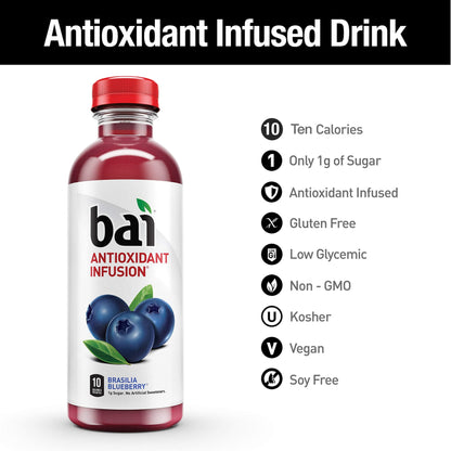 Bai Flavored Water, Brasilia Blueberry, Antioxidant Infused Drinks, 18 Fluid Ounce Bottle (Pack of 12)