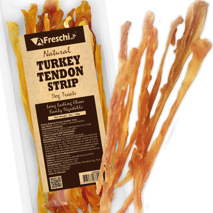 Afreschi Turkey Tendon for Dogs, Dog Treats for Signature Series, All Natural Human Grade Puppy Chew, Turkey Sourced from USA, Hypoallergenic, Rawhide Alternative, 1 Unit/Pack Strip