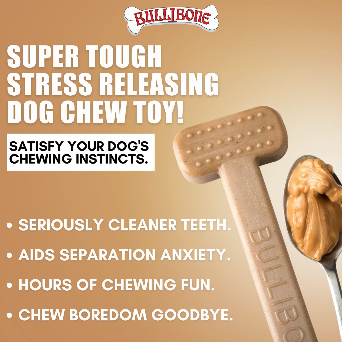 Bullibone Nylon Dog Chew Toy Nylon Bone - Improves Dental Hygiene, Easy to Grip Bottom, and Permeated with Flavor (Peanut Butter, Large - 2 Pack)