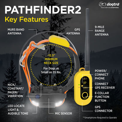 Dogtra Pathfinder 2 - Hunting Ecollar GPS Dog Training Collar with Remote, 9 Mile Range, Tracking & Containment for Medium & Large Dog Breeds, Electric GEO Fence Tracker, Stimulation, Vibration, Tone