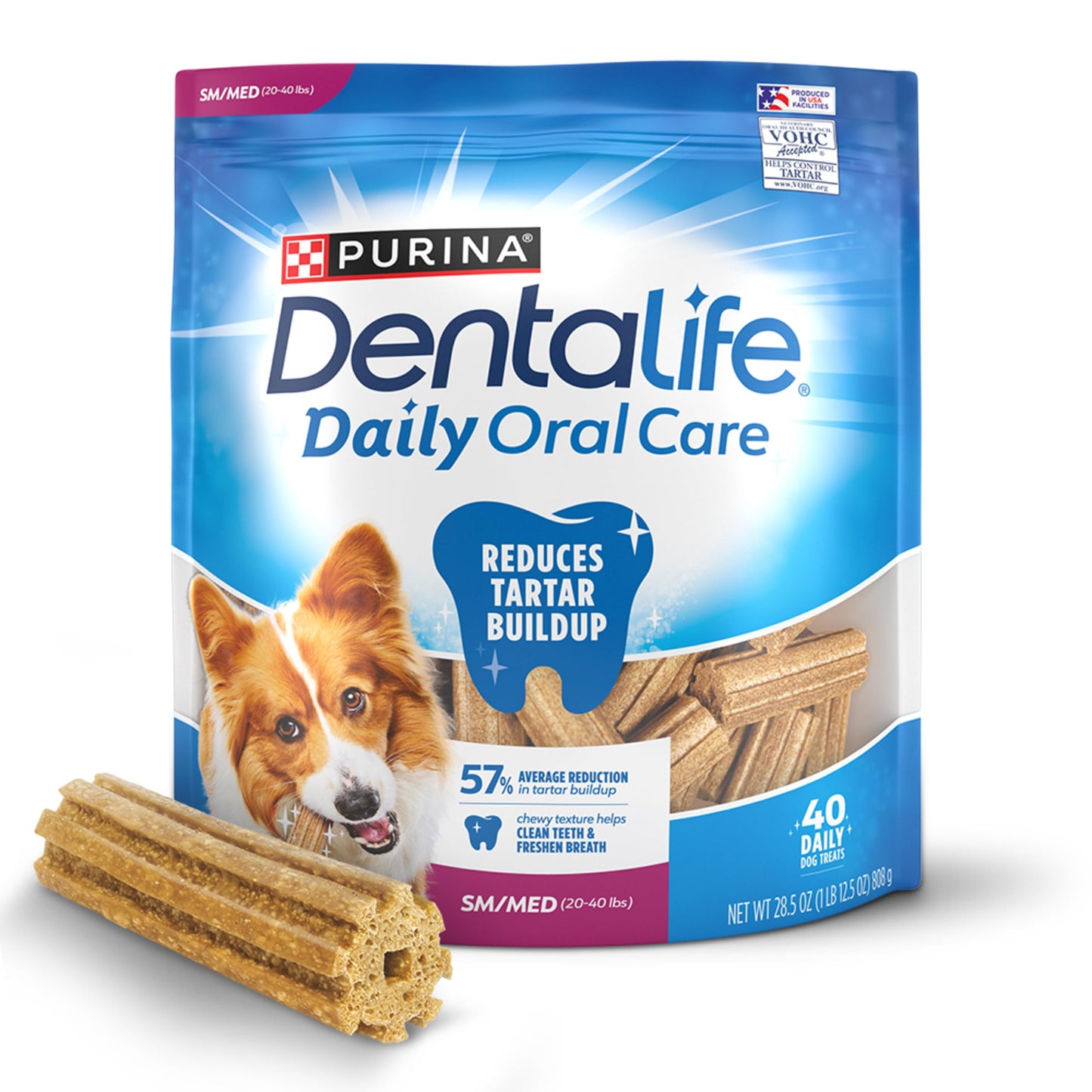DentaLife Daily Oral Care Dog Treats for Small and Medium Dogs, Chewy Dental Treat to Freshen Breath and Fight Tartar, Chicken Flavor, 28.5 oz., 40 Chews - 40 ct. Pouch