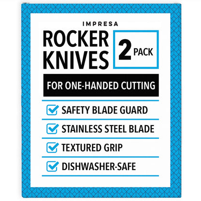 IMPRESA [2 Pack] Extra Sharp Rocker Knife for One Handed Cutting - One Handed Adaptive Equipment w/ Handle Safety Ledge - Kitchen Utensils for Handicapped and Disabled